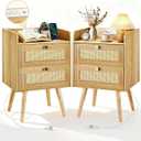 Rattan Nightstands Set of 2, Boho Bedside Table with 2 Drawers
Rattan Nightstand with Charging Station, Open Storage End Tables for Bedroom, Small Spaces and Dorm, Solid Wood Legs, Natural