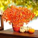 12 Bundles Artificial Fall Fake Mums for Outdoor, Autumn Faux Mums Flowers UV Resistant Plastic Greenery Garden Porch Patio Fall Thanksgiving Home Decor (Orange Yellow)
