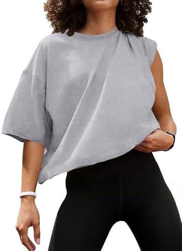 MIHOLL Women's Summer Short Sleeve Crop Tops Casual Basic Cotton Athletic Yoga Running T-Shirts (Grey, Small)