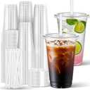 Charmount 24 oz Clear Plastic Cups with Lids and Straws, 100 Sets Disposable To Go Cups for Cold Drinks, Iced Coffee, Coffee Bar Accessories, Smoothies