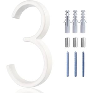 White Floating House Numbers - 5 Inch Modern Metal House Numbers for Outside, Creats Attractive Interesting Shadows, High Gloss Number 3