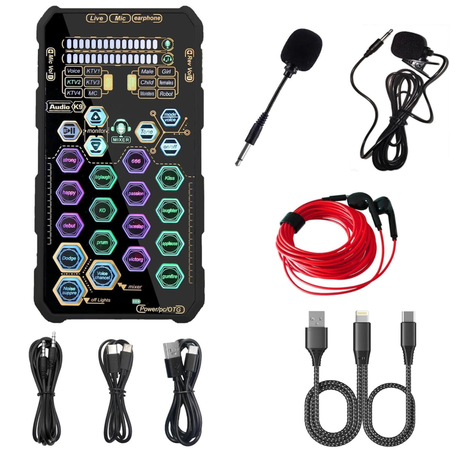 Small Handheld Sound Card Set for Podacsting, Broadcasting, Living, Singing, Recording, Gaming with Families, Friends, Gift,YouTube, TikTok