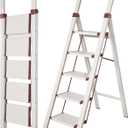 Step Ladder 5-Step White Finish Aluminum Iron Folding Ladders