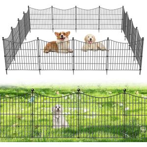 10 Panels No Dig Dog Fence Outdoor for Yard, 24 in(H) X 20 ft(L) Decorative Tall Garden Fence Animal Barrier, Rustproof Metal Wire Garden Edging and Borders, Temporary Fencing Stakes