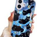 buccilly Compact Case for iPhone 17 Black cat Design, [Compatible with Magsafe] Cute Soft Slim TPU Shockproof Protective Bumper Phone Cases Cover for Aesthetic Glitter Shiny Adorable