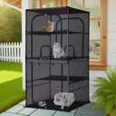 Catio Outdoor Cat Enclosure Window 61.4" H Large Cat Cage with Perches 4 Tiers Cat Patio Playpen Kitten Kennel for Multiple Indoor Cats