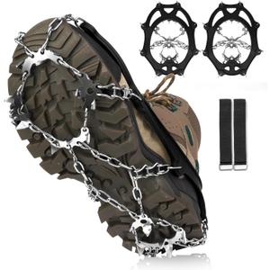 Crampons 19 Stainless Steel Spikes Ice Cleats for Shoes and Boots,Snow Traction Cleats Ice Grips for Hiking, Mountain Climbing,Walking,Fishing for Men & Women (Large)