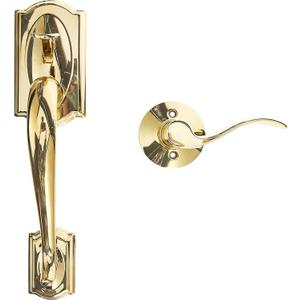 Schlage FE285 CAM 505 ACC 605 LH Camelot Front Entry Handleset with Left-Handed Accent Lever, Lower Half Grip, Bright Brass