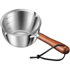 Butter Warmer Pot, Stainless Steel Milk Warmer with Wooden Handle for Seafood, Mini Butter Melting Pot Small Saucepan with Dual Pour Spouts for Stove Top Cooking (300ml)