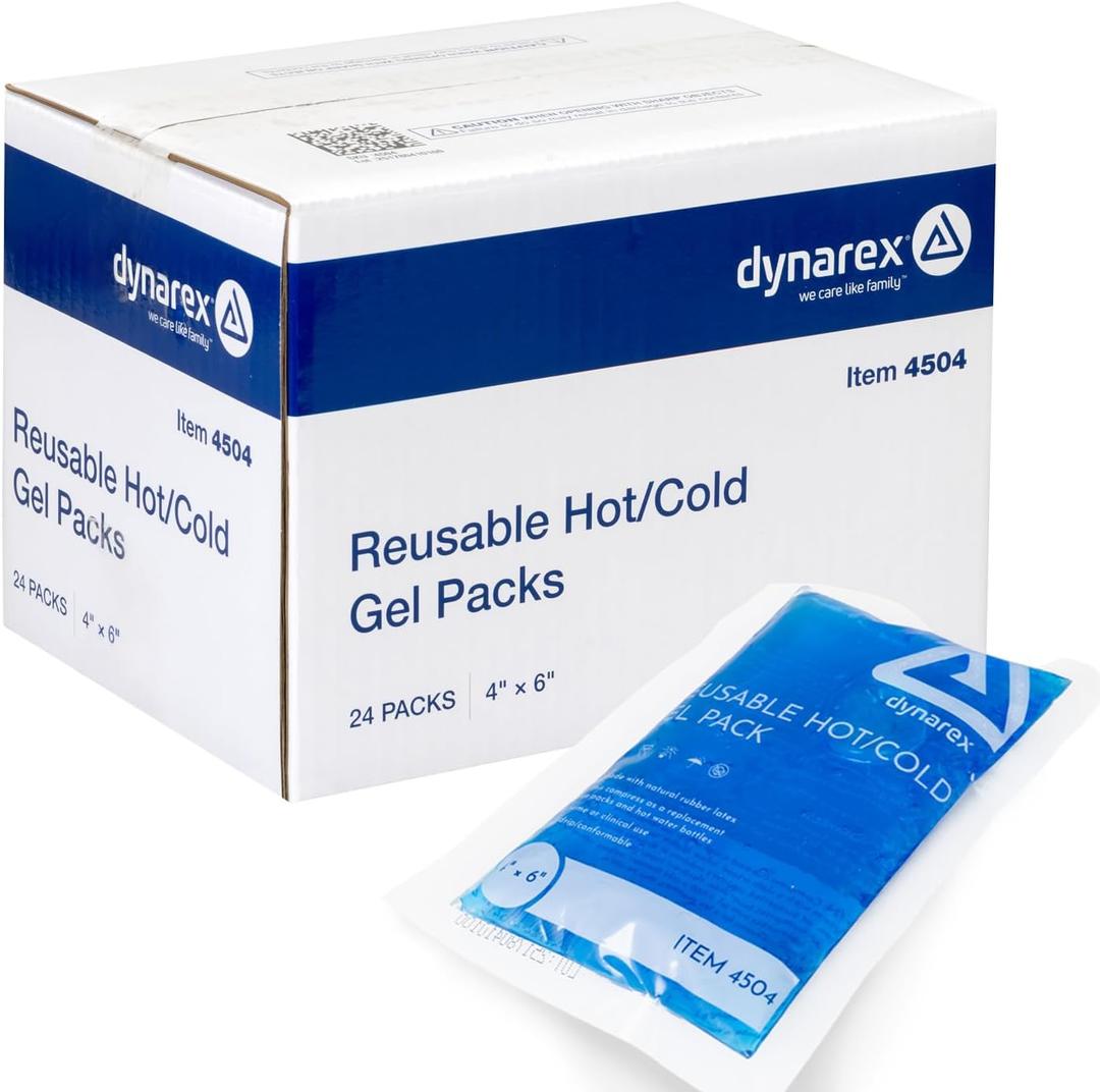 Dynarex Reusable Hot and Cold Gel Packs - 4" x 6" - Multi Purpose Compress for Injuries - Easy to Microwave or Freeze - First Aid, Sports, Home Use - 24 per Case