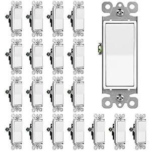 CML Single Pole Decorator Light Switch, 20 Pack Rocker Paddle Wall Switch, 15A 120/277V, On/Off Interrupter, UL Listed, White