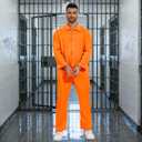 Prisoner Costume Men Orange Prisoner Jumpsuit for Halloween Costume Prison Inmate Outfit Jail Uniform (Orange)