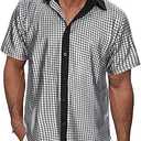 Runcati Mens Disco Shirt 70s Shirts Short Sleeve Button Down Vintage Sequin Metallic Disco Outfits Party Costume Top Medium