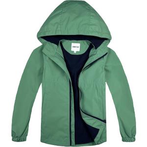 Boys Rain Jackets Lightweight Waterproof Hooded fleece Raincoats Windbreakers for Kids (9-10 Years, Solid Green)