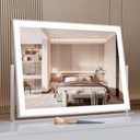 Vanity Mirror with Lights, Large Makeup Mirror with Lights, LED Lighted Makeup Mirror with 3 Color Light Modes, Smart Touch Tabletop Mirror for Makeup Desk 360 Rotation 22.8" x 18" White