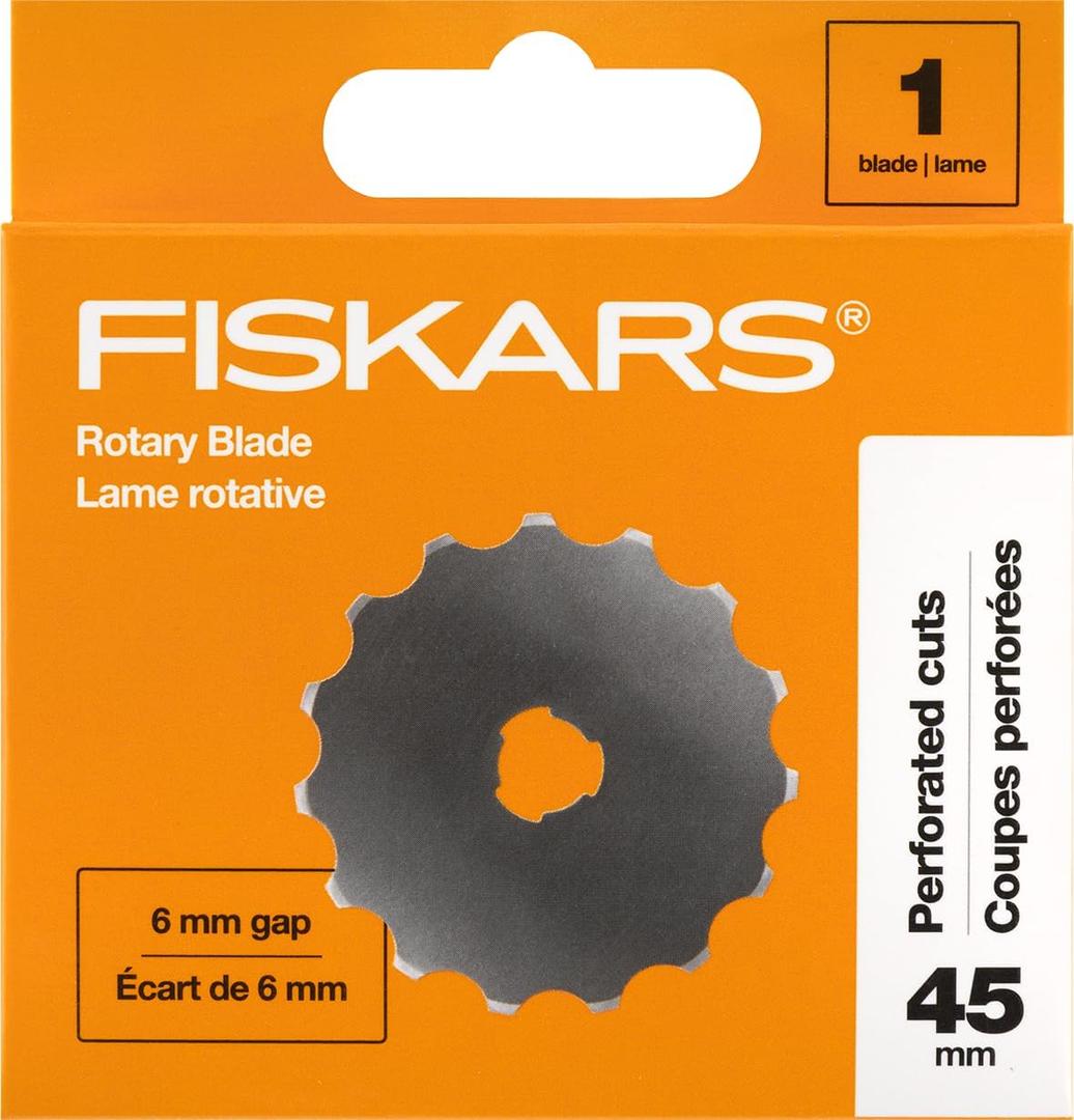 Fiskars 45mm Perforated Rotary Blade (1 Pack), Crochet Edge Skip Stitch Rotary Cutter Blade to Perforate Fleece, Fabric, Paper and More for Craft, Sewing, and Quilting Projects, Silver