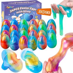 Prefilled Easter Eggs with Slime for Easter Basket Stuffers, Stress Relief Slime Eggs for for Kids Easter Eggs Hunt, Easter Party Favors, Classroom Prize, Easter Gifts, 24PCS