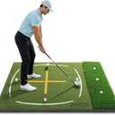 Golf Mat with Simulate Fairway & Rough Turf, 5x4ft, 21mm-50mm Heavy-Duty Turf and High Elasticity Base Golf Hitting Mat for Indoor and Outdoor Practice, with 6 Tees, Ideal Golf Gifts for Men Dad