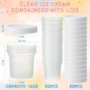 20 Pcs 16 oz Clear Ice Cream Containers with Lids for Homemade Plastic Freezer Food Storage Jars Reusable Freezer Storage Containers Leakproof Pudding Cups for Fruit Dessert Sundaes Soup
