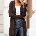 Halife Womens Long Sleeve Cardigans Lightweight Ribbed Neckline Soft Knit Cardigan Sweater with Buttons (Large, Brown)