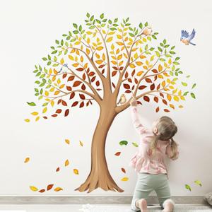 Colorful Large Fall Tree Wall Decals Autumn Tree Leaves Wall Stickers Peel and Stick Wall Art Decor for Kids Bedroom Baby Nursery Living Room Decor