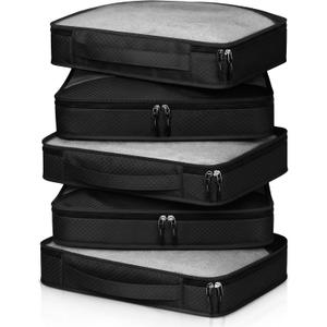 5 Pcs Packing Cubes for Suitcase Large Travel Cubes Carry on Luggage Organizer Bags for Clothes Accessories(S,Black)