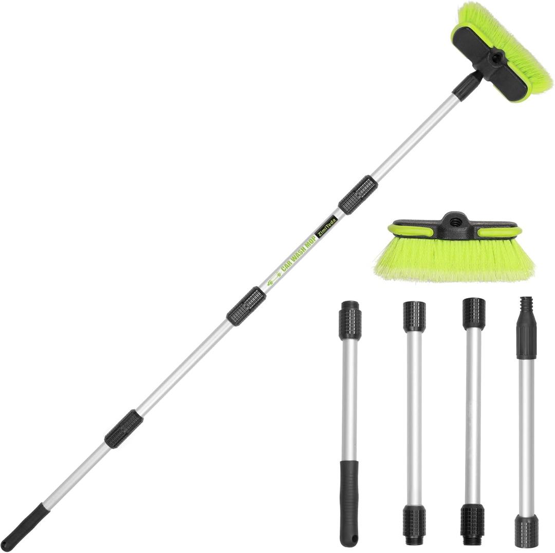 65" 165cm Car Wash Brush Long Handle Soft Bristle Scrub Cleaning Mop with 4 Hand-held Places Extendable Washing Brushes Broom Kit for RV Boat Truck SUV Caravan Solar Panel House Siding, Sweep Snow