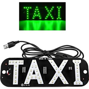 Taxi LED Sign Decor, 5V USB Bright Taxi Logo LED Light with Transparent Suction Cups, Vibrant Cab Indicator Lamp Taxi Flashing Hook on Window for Drivers, Car Accessories (Green)