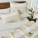 Andency King Size Quilt Set Beige, 3 Pieces Beige Ultra Soft Lightweight Bedspreads & Coverlets Set, Patchwork Striped Quilted Bedding Sets for All Seasons (1 Quilt, 2 Pillow Shams)
