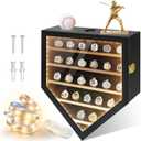 Championship Ring Display Case, 25 Ring Posts Sports Ring Holder, Baseball Ring Display Case Ring Holder for Collection Sports Champion Rings, Wall Mount Wooden Shadow Box for Display