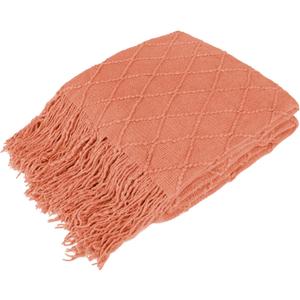 PAVILIA Coral Orange Knit Throw Blanket for Couch Bed, Soft Knitted Farmhouse Sofa Throw for Living Room, Lightweight Decorative Fall Throw Blanket for Chair, Outdoor Textured Boho Blanket, 50x60