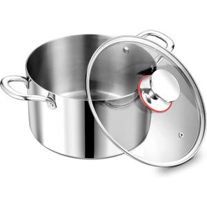 P&P CHEF 5 Quart Tri-Ply Stainless Steel Stock Pot, 5 Qt Stockpot Pasta Cooking Pot with Visible Lid for Soup Vegetable, Induction Cookware for All Stoves, Sturdy & Double Handle, Dishwasher Safe