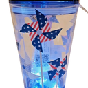 Built Luum Light Up Tumbler Straw Windmill Design Red White Blue 18 oz Patriotic (Pack of 2)