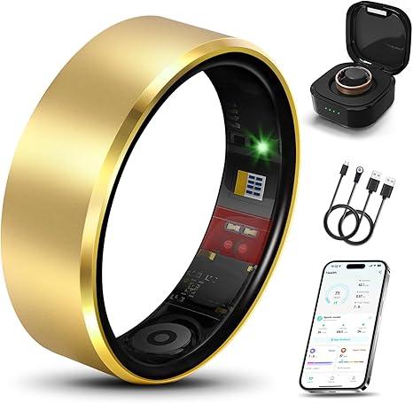 Smart Health Ring 2.0 for Women Men, Slim Scratch & Fingerprint Resistant Design,Efficient Chip Fitness Tracker, Monitors Heart, Blood Oxygen & Pressure, Sleep, Steps, Waterproof, iOS & Android, GD #8
