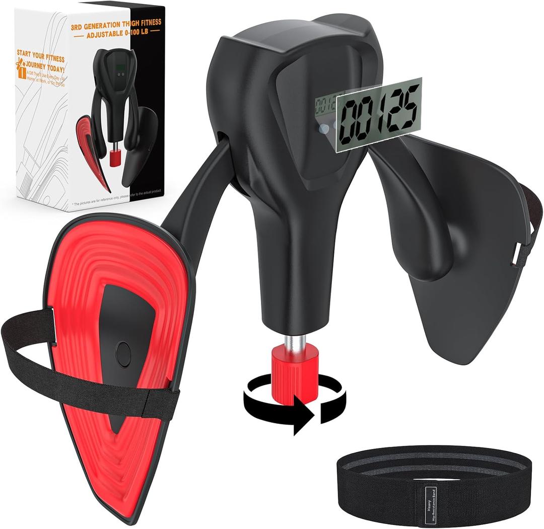 3rd Gen Thigh 0-100 lbs Adjustable Resistance Inner Leg Exercisers with Leg Straps Band Pelvic Floor Kegel Hip Exercise Workout Equipment Pilates Women Men (Black)