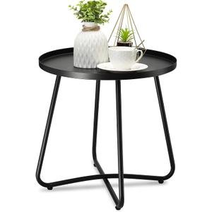danpinera Outdoor Side Tables, Weather Resistant Steel, Small Round End Table for Patio Yard Balcony Garden Bedside Black, 17.72 in x 17.72 in x 17.72 in