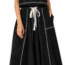 Ynhonra Women's Y2K 2 Piece Set Summer Sleeveless Tank Top and Drawstring Midi Skirt Lounge Outfit with Pockets (Black), Small