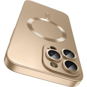 Magnetic for iPhone 16 Pro Max Case [Compatible with MagSafe][Built-in Camera Lens Protector] Slim Soft Silicone Bumper Shockproof Metallic Luster Phone Case (Gold)