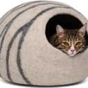MEOWFIA Cat Cave  Premium Felt Cat Bed for Indoor Cats, Handmade 100% Merino Wool, Cat (Light Grey, Large)