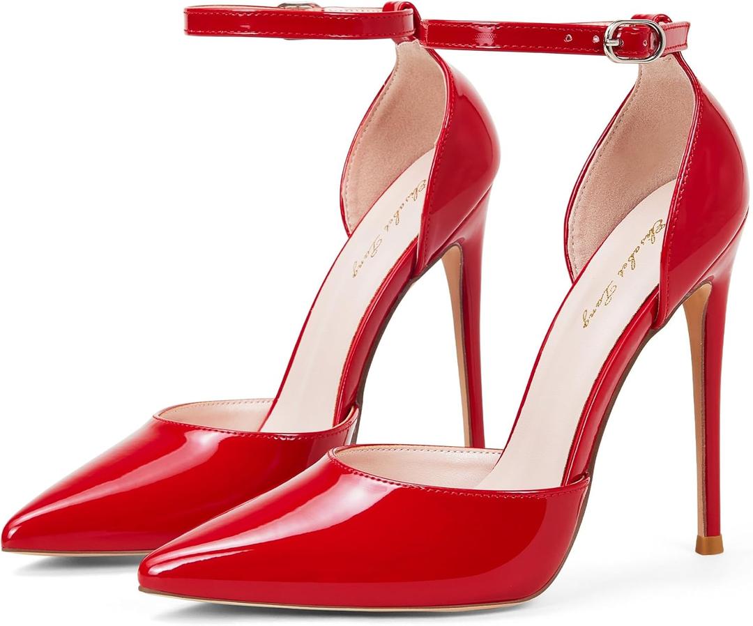 Elisabet Tang High Heels, Women Pumps D'Orsay Ankle Strap Pointed Toe Stiletto Heels Party Wedding Shoes (8)
