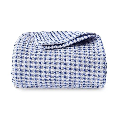 EGOHOME 100% Cotton Waffle Blanket Twin Size for Bed-Breathable and Lightweight,Soft Dual-Tone Textured Jacquard Waffle Weave Blankets for All Seasons,Navy Blue,60 x 80 Inches