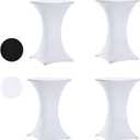Tina's 4 Pack 36x43 Inch Highboy Spandex Cocktail Table Covers, White, Fitted Stretch Cocktail Table Tablecloth for Round Tables