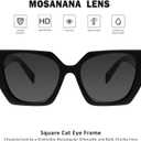 mosanana Square Cat Eye Sunglasses for Women Trendy Geometric Style Model-COCO (C6-all Black)