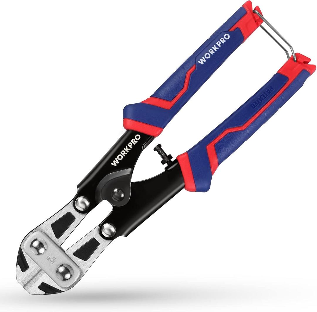 WORKPRO Mini Bolt Cutter 8-inch, Spring Loaded Wire Cutters Heavy Duty with Soft Anti-slip Handle, Small Bolt Cutter, Wire Cable Cutter, Spring Snips Clippers (Upgrade Grip, 8-inch/210mm)
