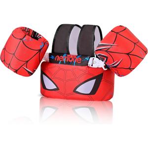 Toddler Swim Vests Kids Floaties Auxiliary Swim Jacket with Arm Water Wings for Girls Boys Beach Pool Puddle Jumper,  M- Red Spider, Kids 22-70 lbs