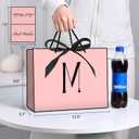 2 x Linelglobal Pink Letter Gift Bag with Handles for Women 12.6" Anniversary Wedding Party Includes Envelope, Card, Wrapping Paper - Initial M, 1 count