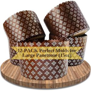 15oz Large Panettone Paper Mold  12 Pack, 3.54 x 5.11 (9cm x 13cm) Kulich Molds  Round Paper Baking Forms  Paper Panettone Pans for Easter Bread  Disposable Bakeware Forms (Silver)