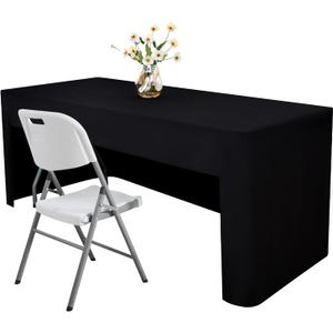 48X24 Inch Black Rectangle Fitted Tablecloth Open Back Fitted Table Cloth Washable Polyester Fitted Table Cover for 4 Foot Folding Table Display Trade Show Party Wedding Banquet Birthday