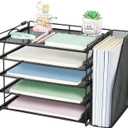 AUPSEN Desk Organizers and Accessories, 5-Tier Desktop Paper File Organizer with Removable File Holder, Desk Accessories & Workspace Organization for Home Office Supplies (Black) (8" x 15"x 10")