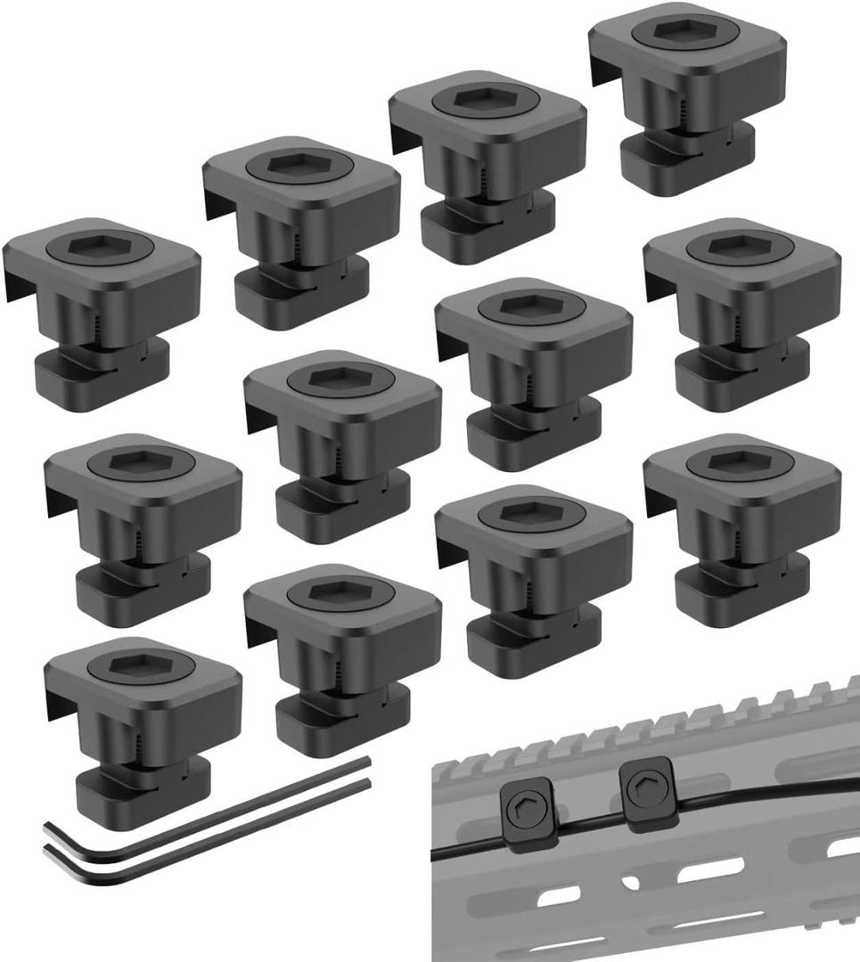 M-LOK Flashlight Pressure Switch Cable Management, 12Pack Black Lightweight Cable Clips, for M-LOK, AR, Rail Accessories